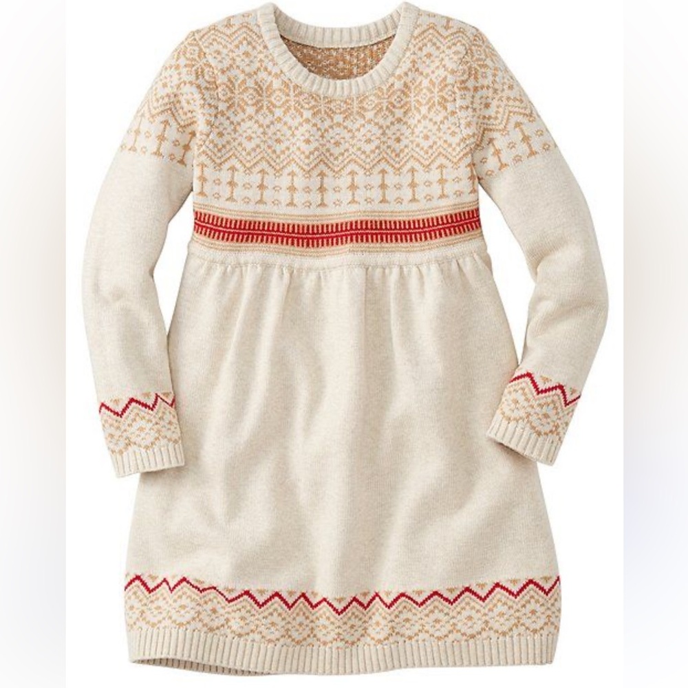 Hanna Andersson Fair Isle Long Sleeve Sweater Dress Cream Brown Red Size 110